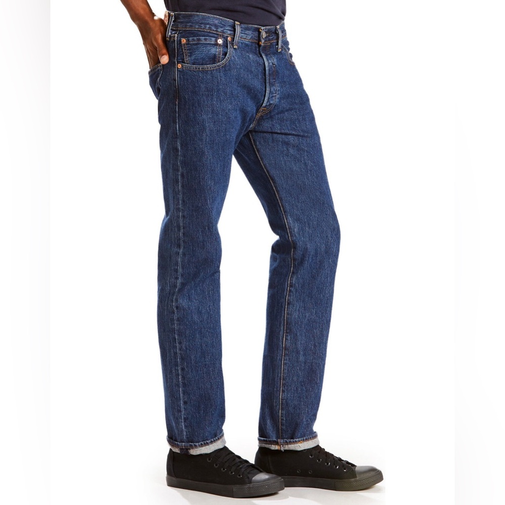 Levi’s 501 (34/34) Button Fly Medium/Dark Wash Blue Denim Jeans- OG Straight Leg - Picture 3 of 9